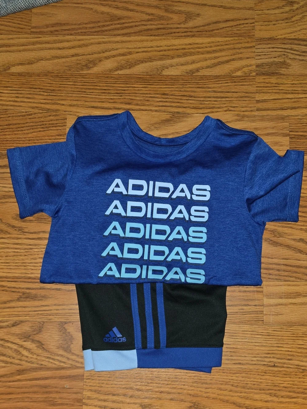 adidas Blue Short-Sleeve Logo Tee with Gradient Print